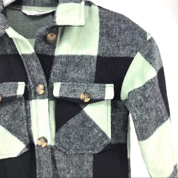 H&M Kids Black White Buffalo Check Plaid Flannel Long Sleeve Shaket - Picture 2 of 5